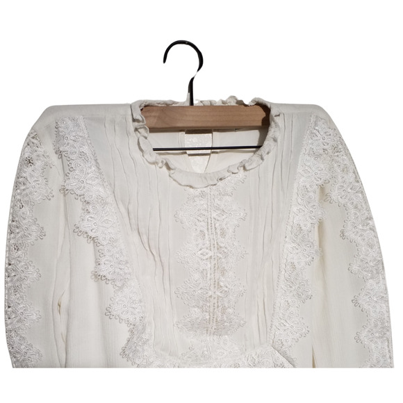 Sundance Lace Pintuck Crepe Top Ivory Cottage Prairie Festival Size XS - Picture 2 of 5